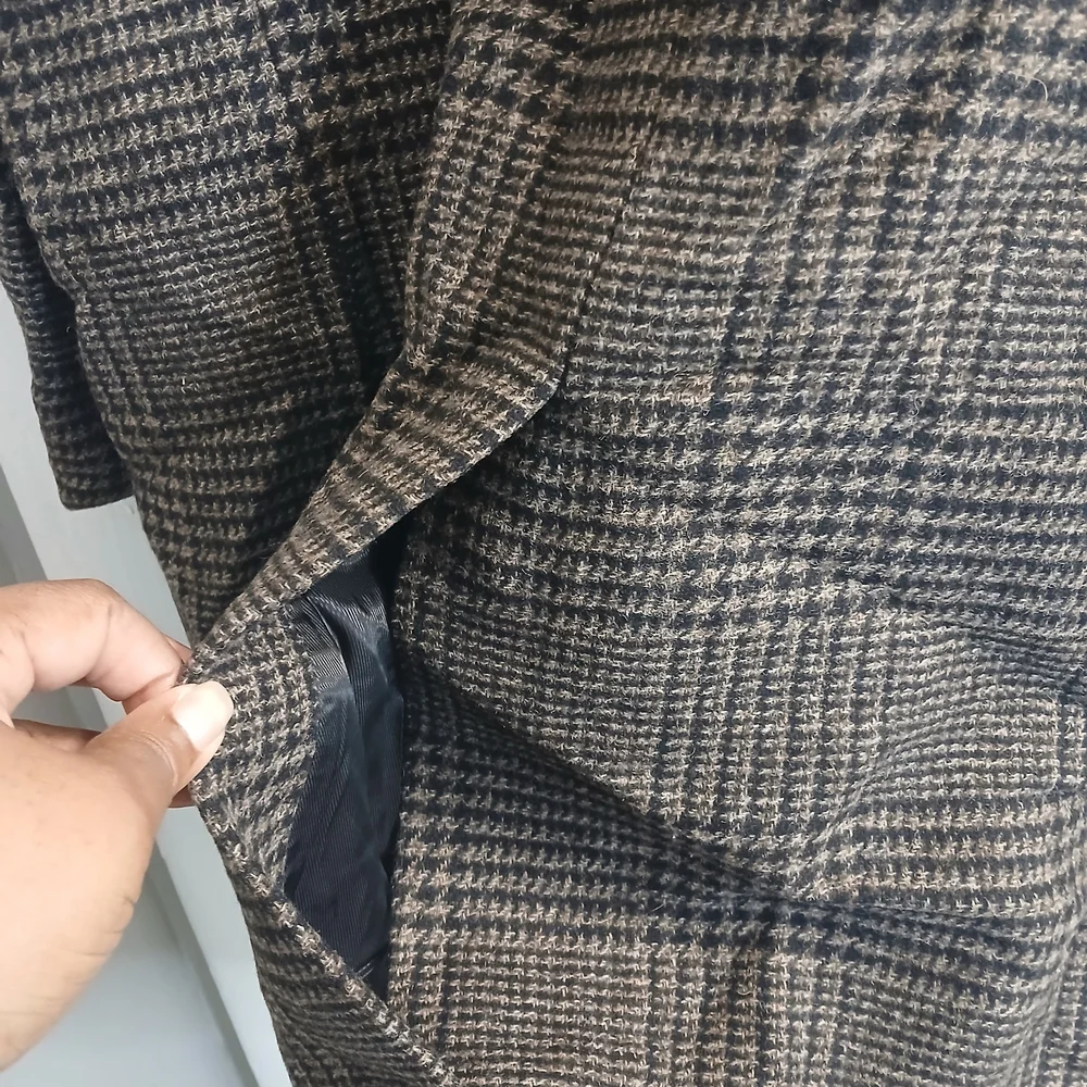 Express Brown Check Wool Trench Style Single Breasted Coat XL NWOT